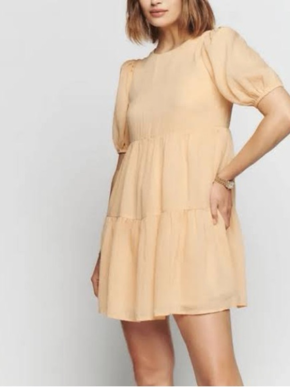 NWT Reformation Estate Mini Dress Short Tiered Babydoll Zest Pastel Yellow Small